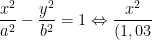 \frac{x^2}{a^2}-\frac{y^2}{b^2}=1\Leftrightarrow \frac{x^2}{(1,03)^2}-\frac{y^2}{(\sqrt{62,9391})^2}=1